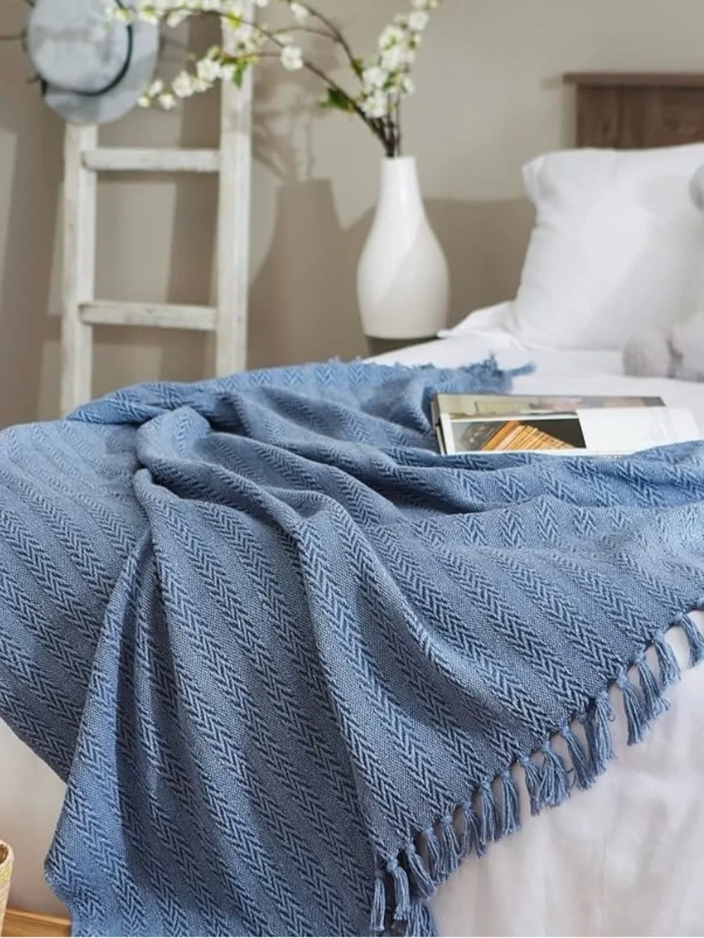 NEW DII Industrial Tonal Textured 100% Cotton Woven Throw in French Blue